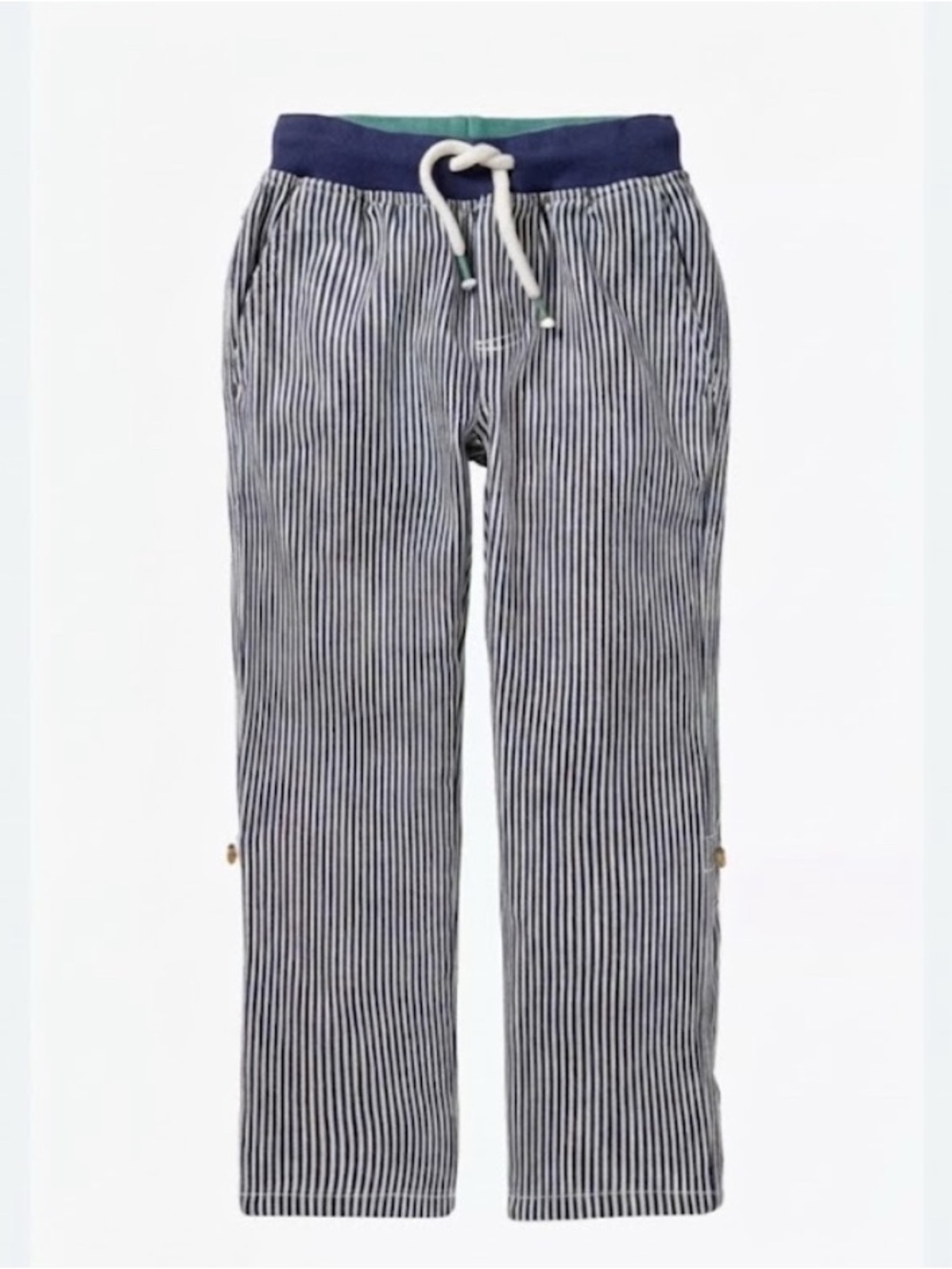 Boden Navy & White Pinstripe Drawstring Roll up pants